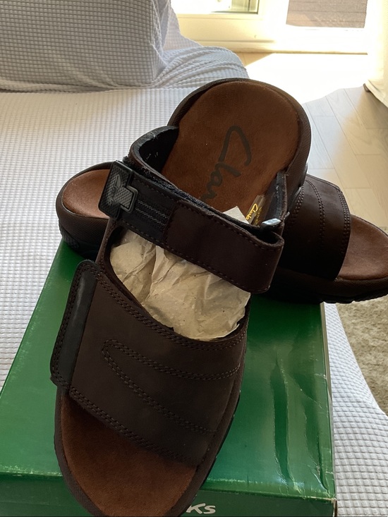 Clarks Men’s Dark Brown Leather Double-Strap Slide Sandals main image 4